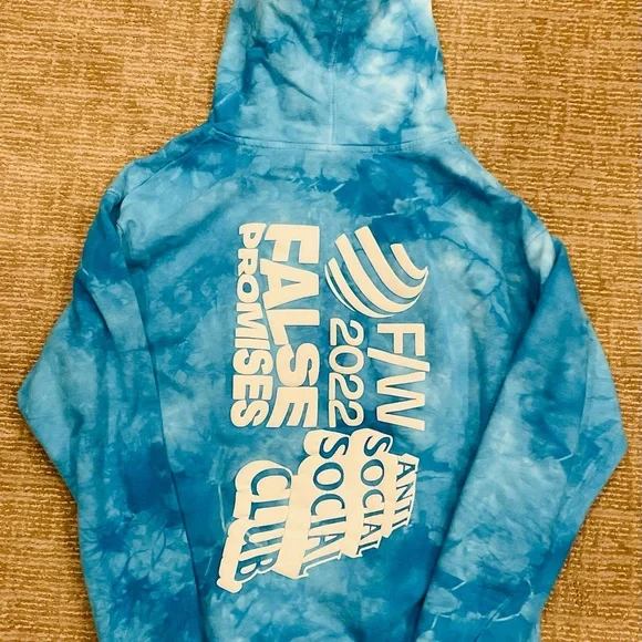 Anti Social Social Club False Promises Hoodie - Blue Tie Dye - Large - Picture 3 of 3